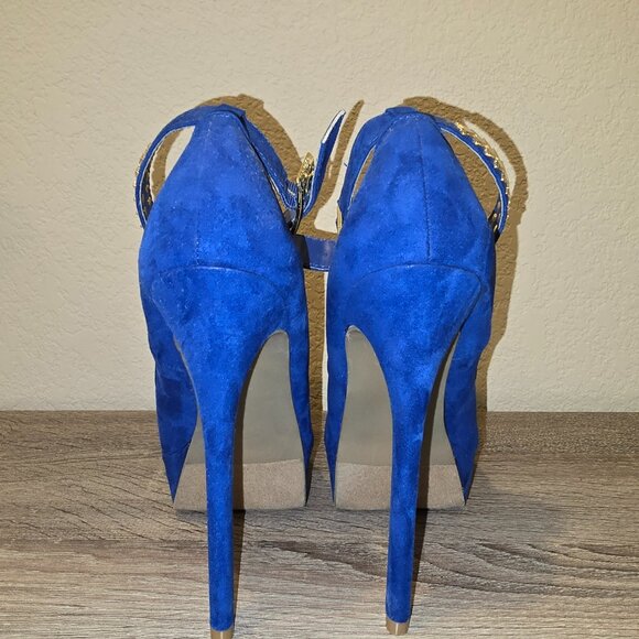 JustFab Verena Ankle Strap Cobalt Blue Heels Size 7M NWOB - Picture 4 of 13